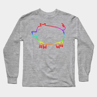 Pig Rainbow Line Drawing Long Sleeve T-Shirt